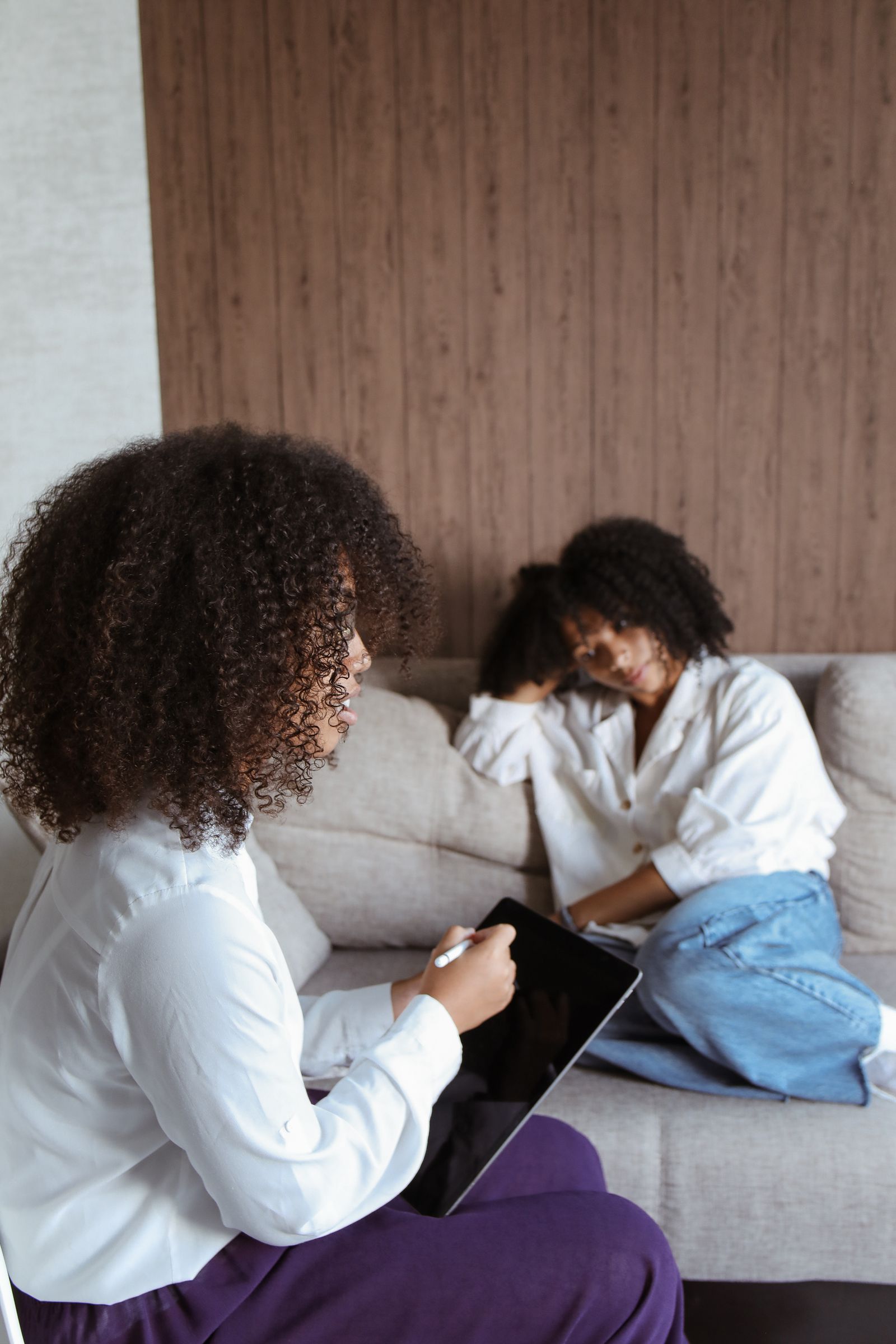 A calm, supportive one-on-one conversation